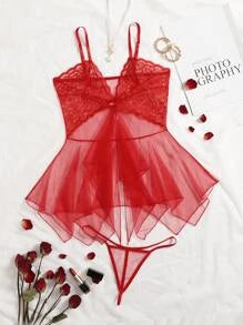 Slips con encaje en contraste de malla transparente con tanga